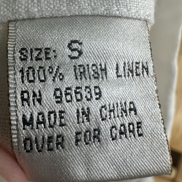 Edward Irish Linen Women’s S Blouse Button Down White Floral Beaded 3/4 Sleeve - Picture 8 of 10